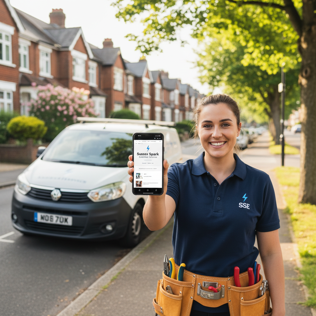 Small business owner in Billingshurst showing their new website on a phone